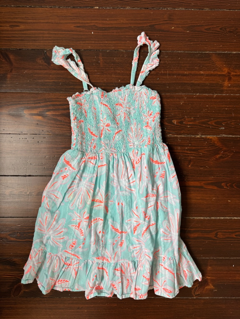 Vineyard Vines Aqua Sundress with Coral Print - Girl’s XS